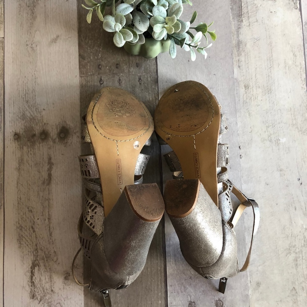 Vince Camuto Pewter Heel Sandals Size 6 - Picture 8 of 8